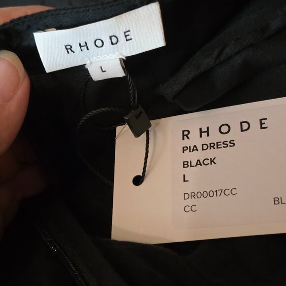 NEW RHODE PIA SHIRRED MINI DRESS IN BLACK SIZE L - Picture 5 of 6
